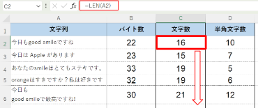 セル内の全角文字をカウントする