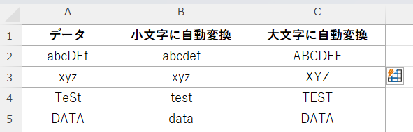 例2）英字の大文字・小文字を統一する