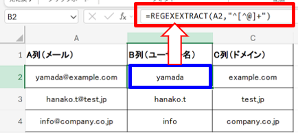 メールアドレスからユーザー名やドメインを抽出する