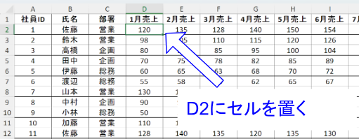 エクセルで列と行を同時に固定する方法